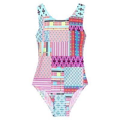 Girls' multi coloured aztec print swimsuit